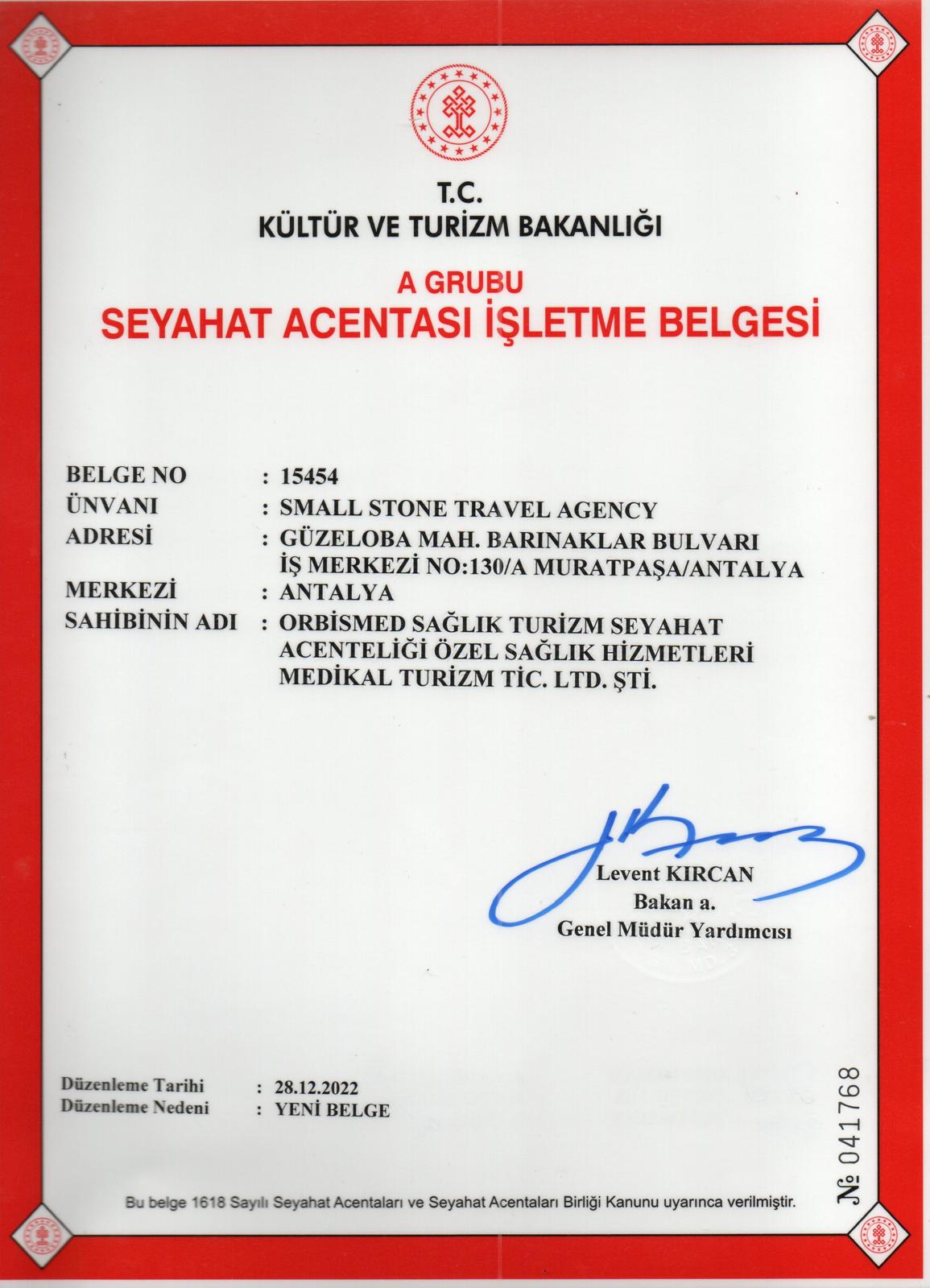 Group A Travel Agency Certificate No. 15454